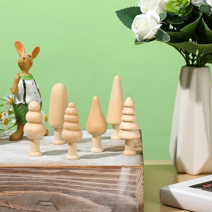 Hiboom 24 Pcs Mini Unfinished Wood Christmas Tree Wooden Blank Craft Supplies - Image 5