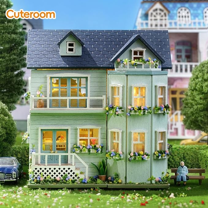 DIY Miniature House Kit, CUTEROOM Wooden Dollhouse Kit Mini House Making Kit - Image 2