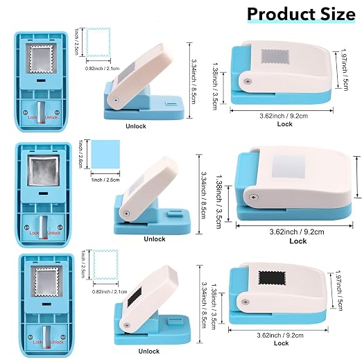 BAOFALI 3Pcs/Set 2 Stamp Puncher 1X0.8inch & 1inch Square Punch Set, Scalloped - Image 2