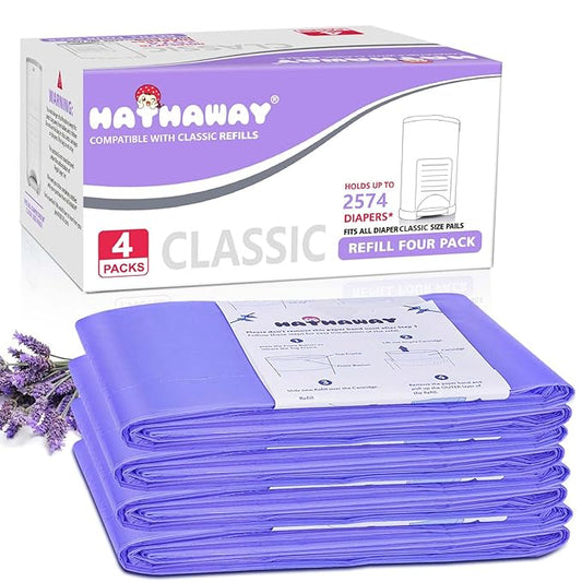 Diaper Pail Refill Bags Compatible with Dekor Classic Diaper Pail, Extra 30% Length, Hold up to 2574 Diapers, Lavender Scent, 4 Pack