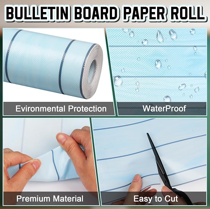 Inkspire Sky Blue Wood Bulletin Board Paper Roll, 14.8FTx47IN Large Reusable - Image 3