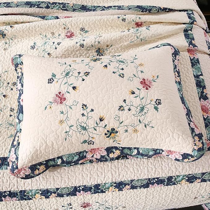 Quilt Set Floral Leaves 3D Embroidery Pattern 3 PCS Cotton Reversible Quilted - Image 7