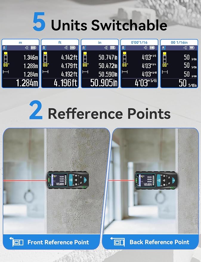 Laser Measuring Tool 165ft, RockSeed S2C Red Beam Laser Measure - Image 3
