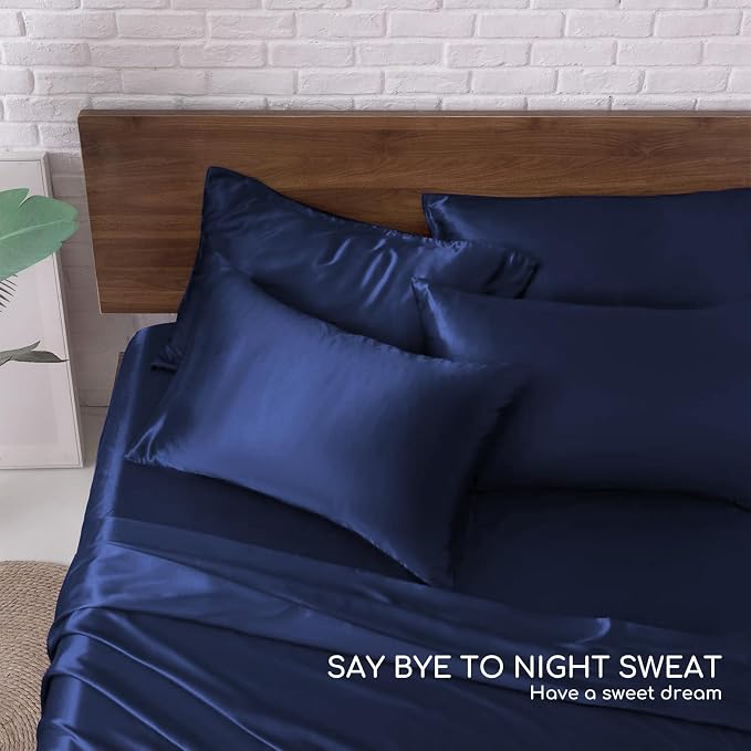 MR&HM Satin Bed Sheets, Queen Size Sheets Set - Image 6