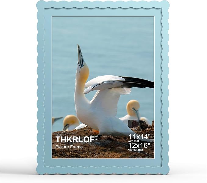 12x16 Picture Frame with Mat for 11x14, Wavy Edge Wooden Real Glass Photo Frame by THKRLOF