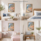 Framed Pink Umbrella Coastal Canvas Wall Art, Beach Scene Painting Picture Wall - Image 6