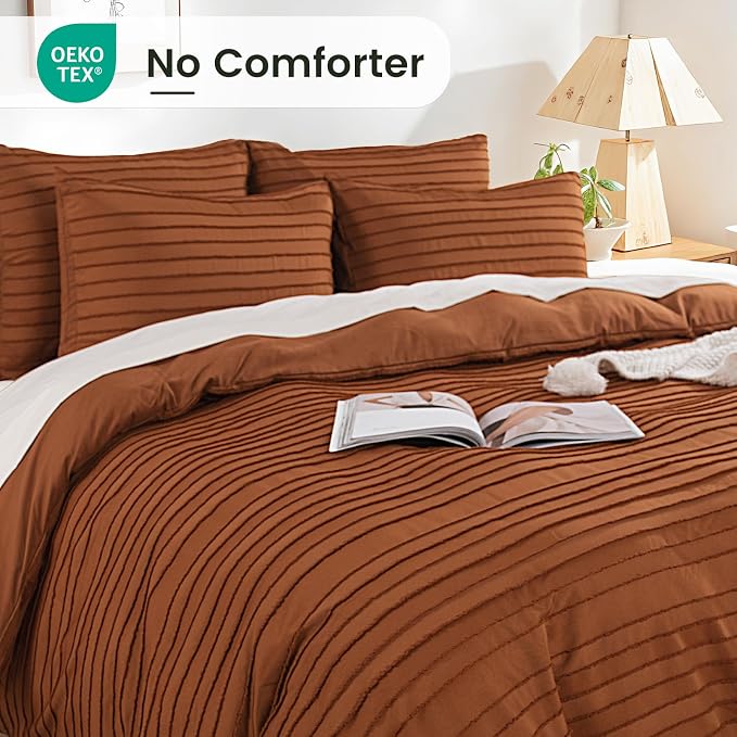 NEXHOME PRO Twin Duvet Cover, Brunt Orange 2 Pieces Boho Tufted Duvet Cover Set - Image 4