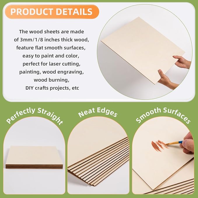 AWIZOM 6 Pack Basswood Sheets for Crafts-24 x 24 x 1/8 Inch- 3mm Thick Plywood - Image 3