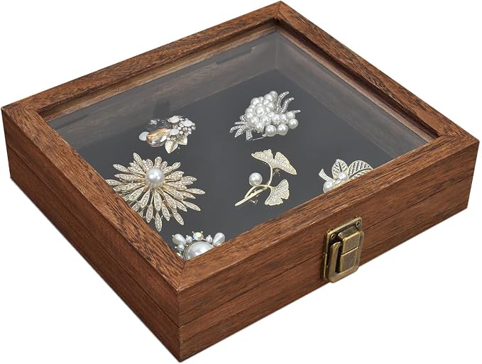 MOOCA Tempered-Glass Top 2 pieces Set Small Wooden Jewelry Display Case - Image 2