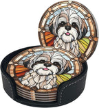 Drink Coaster Set of 6, Shih Tzu Dog Mom Lover Gift, Leather Drink Coasters - Image 9