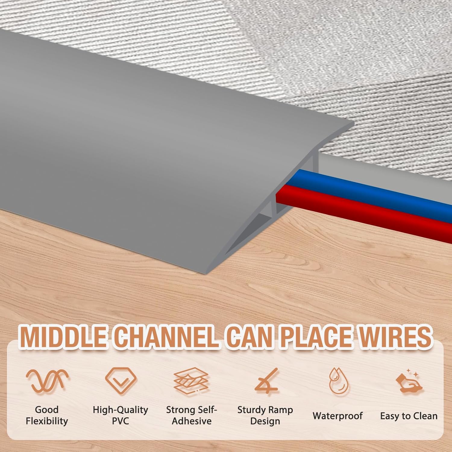 Floor Transition Strip Self Adhesive Vinyl Door Threshold for Doorways Carpet Edging Trim Overlap Edge Reducer for Laminate Floor, Carpet, Tile (Gray, 1/5" to 2/5", 3.3Ft)