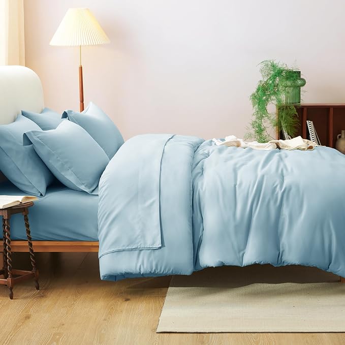 CozyLux Queen Comforter Set Light Blue, 7 Pieces Bed in a Bag Queen Comforter - Image 8