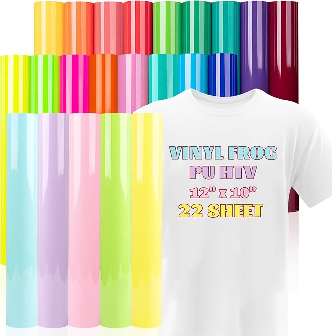 VINYL FROG Heat Transfer Vinyl Bundle 22 Pack Multicolored HTV Vinyl Sheets by VINYLFROG