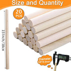 Yaliuliu 3/8 x 15 Wooden Dowel Rods 20PCS Round Wood Dowels - Image 2