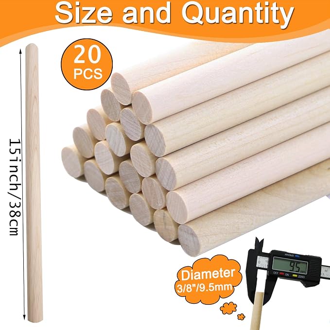 Yaliuliu 3/8 x 15 Wooden Dowel Rods 20PCS Round Wood Dowels - Image 2