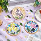 WEBEEDY DIY Mosaic Craft Kit 3 Sets Flower Mosaic Bamboo Coasters Kits - Image 4