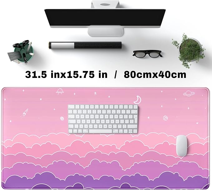 Kawaii Mouse Pad Desk Gaming Accessories Cute Clouds XXL Mouse Pad Pink Anime - Image 2