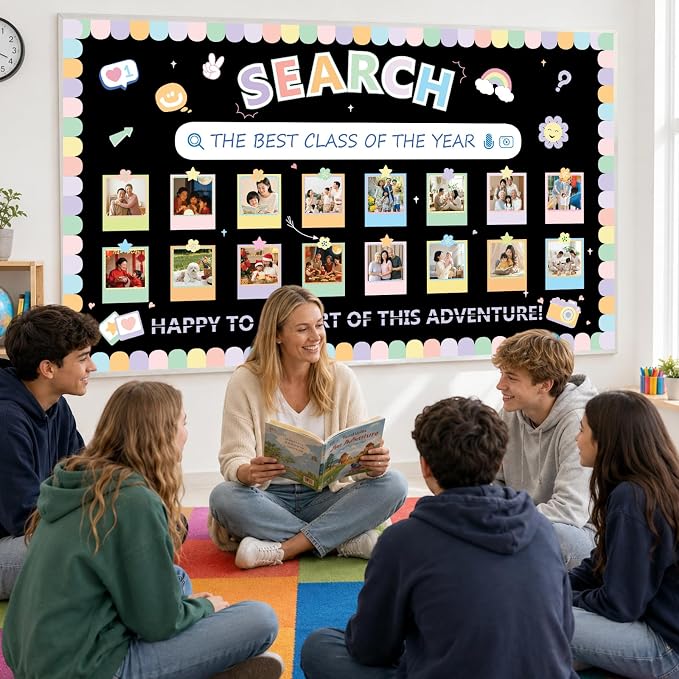 Photo Display Bulletin Board Kit Welcome Back to School Search Pastel Rainbow - Image 5