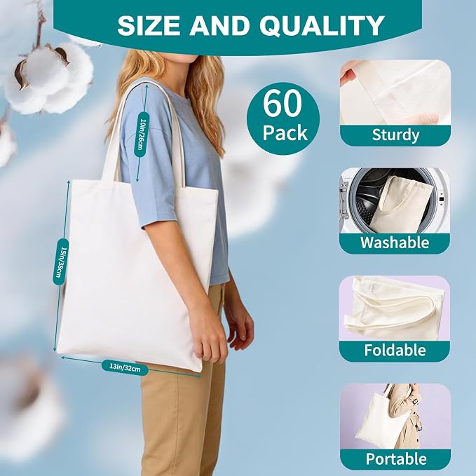 60-Pack Sublimation Blanks Tote Bags, heat transfer & HTV ready, personalized - Image 4