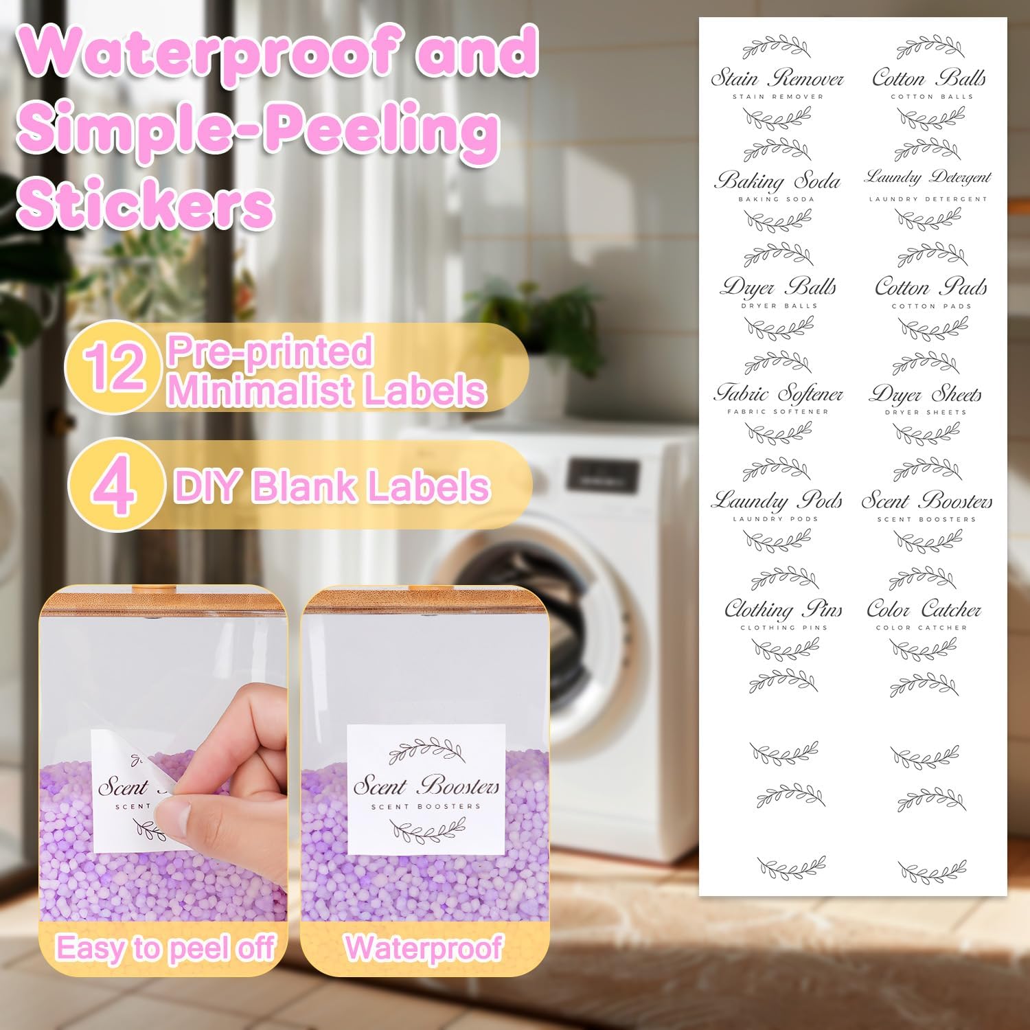 efluky 4 Pack Laundry Pods Container & Dryer Sheet Holder Set,Clear Laundry Room Organization Containers with Bamboo Lids and Labels,Laundry Pods Holder for Scent Booster,Powder,Pod