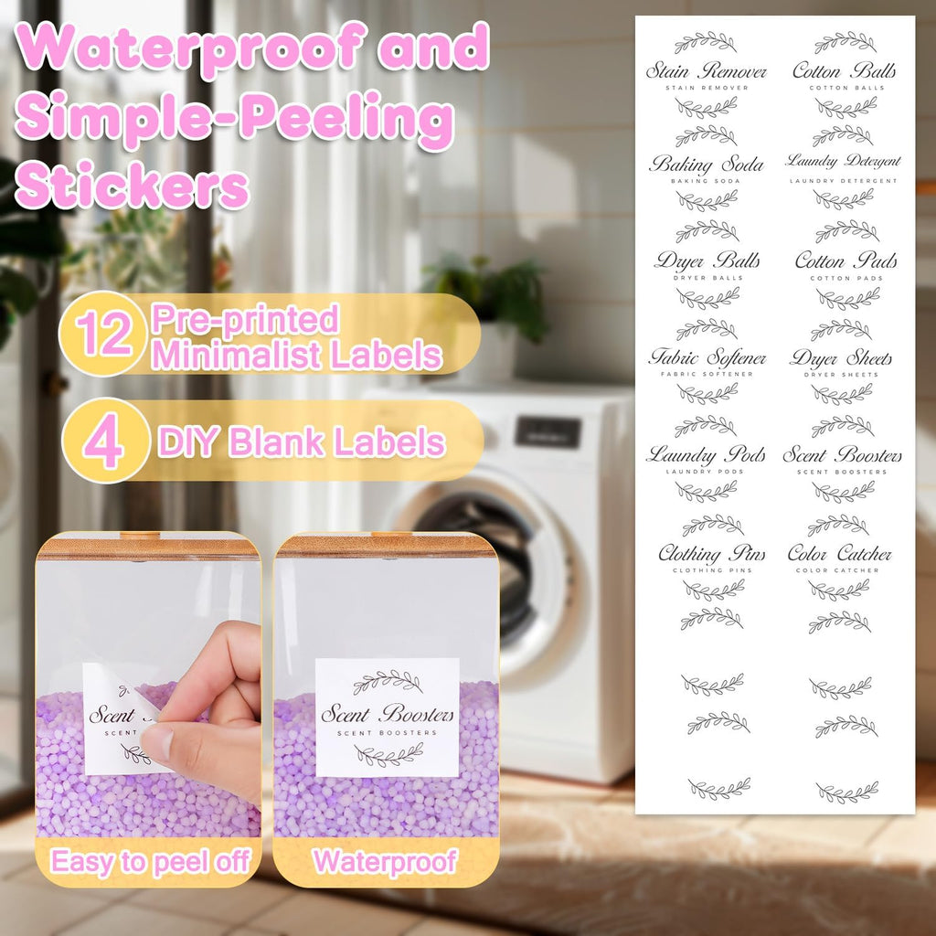 efluky 4+1 pack Laundry Pods Container & Dryer Sheet Holder Set,Clear Laundry Room Organization Containers with Bamboo Lids and Labels,Laundry Pods Holder for Scent Booster,Powder,Pod