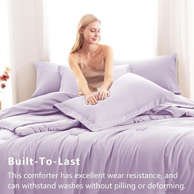 CozyLux King Size Comforter Set Lavender, 7 Pieces Bed in a Bag King Comforter - Image 3