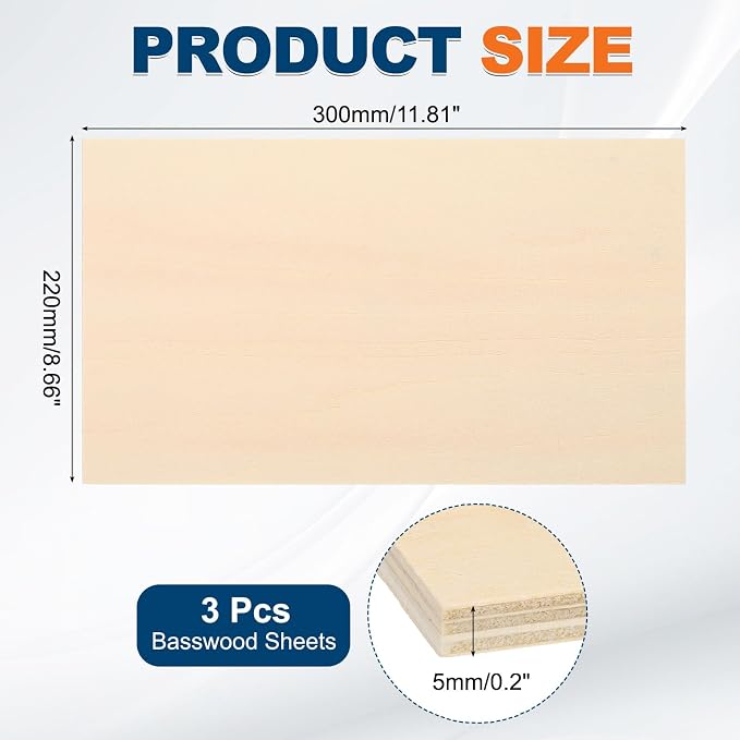 MECCANIXITY 3 Pcs Basswood Sheets 12 x 9 x 3/16 Inch Unfinished Wood Boards - Image 2