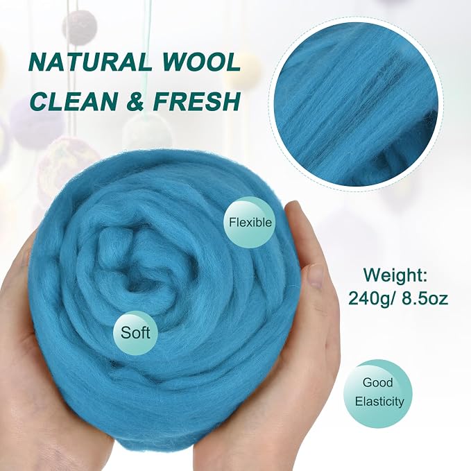 uxcell Needle Felting Wool, 8.5 Oz Nature Fibre Wool Yarn Roving - Image 2