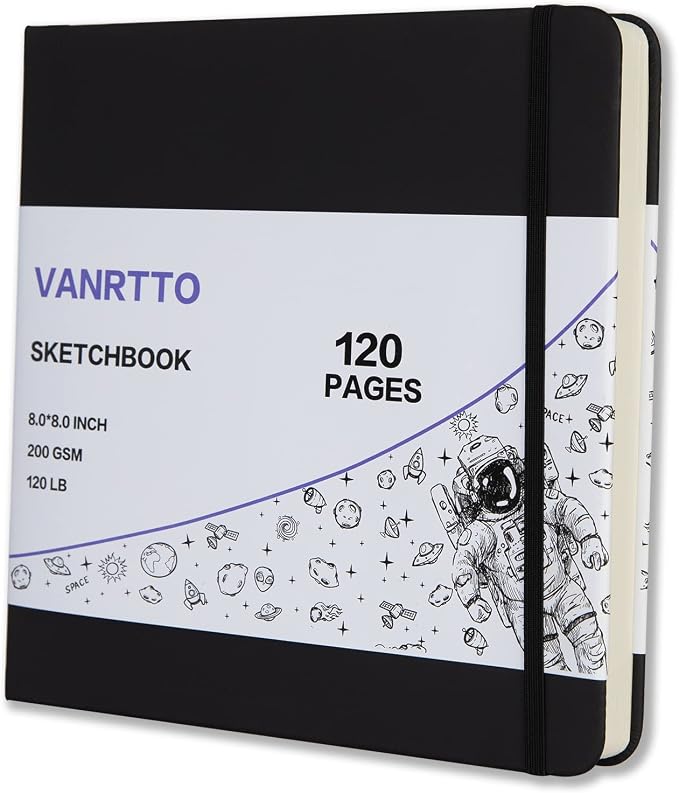 Vanrtto Hardcover Square Sketch Book, Mixed Media Sketchbook 8x8 Inch | by YOURHAPPYTIMECOMPANION