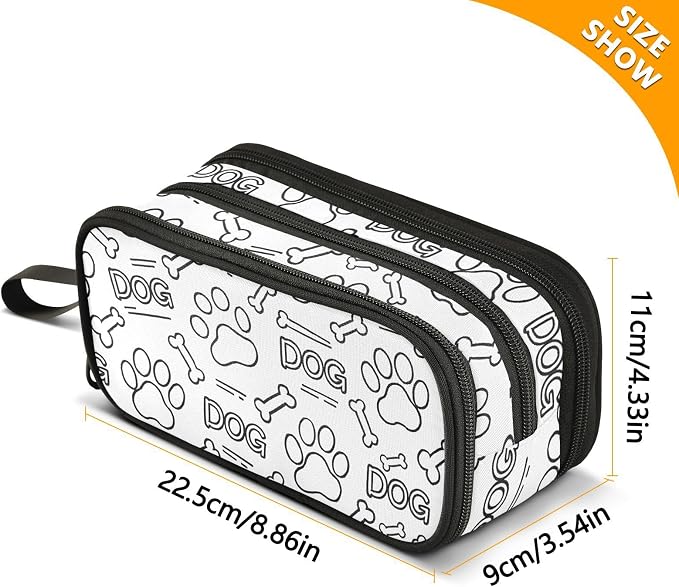 Dog Paw Print Bones Pencil Case Box Boys Girls Large Pencil Pouch Zipper - Image 7