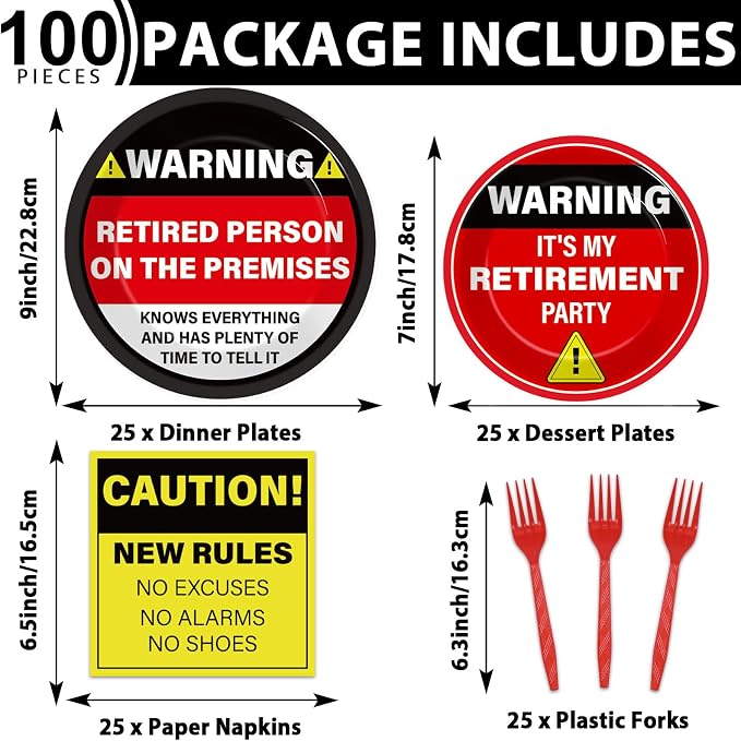 Qyeahkj 100 Pcs Funny Happy Retirement Party Supplies Caution Retirement Paper - Image 2