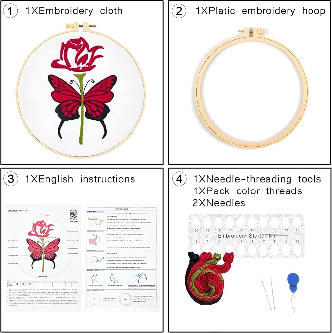 Butterfly Rose Embroidery Kits for Beginners Adults, Valentine's Day Hand - Image 5