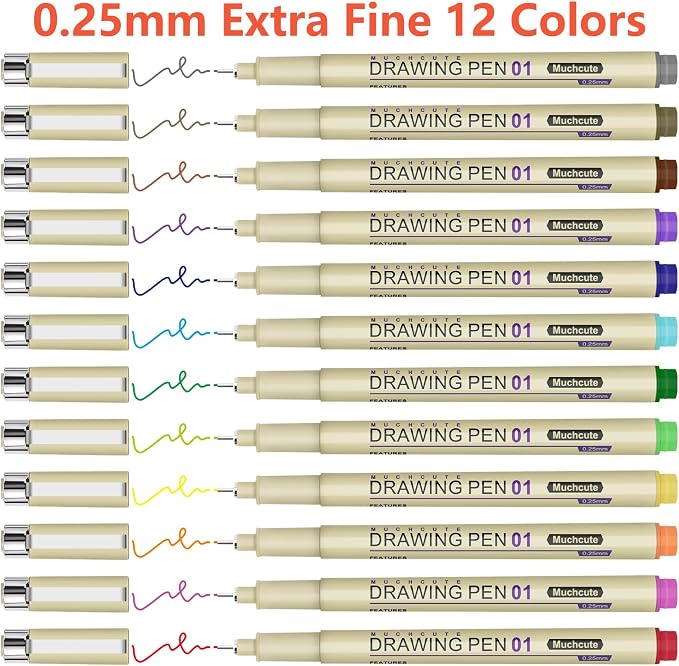 Muchcute Micro Fineliner Drawing Art Pens: 20 Set Extra Fine Line Waterproof - Image 2