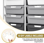 10 Drawers Rolling Cart with Wooden Tabletop, Utility Storage Cart with Wheels - Image 5