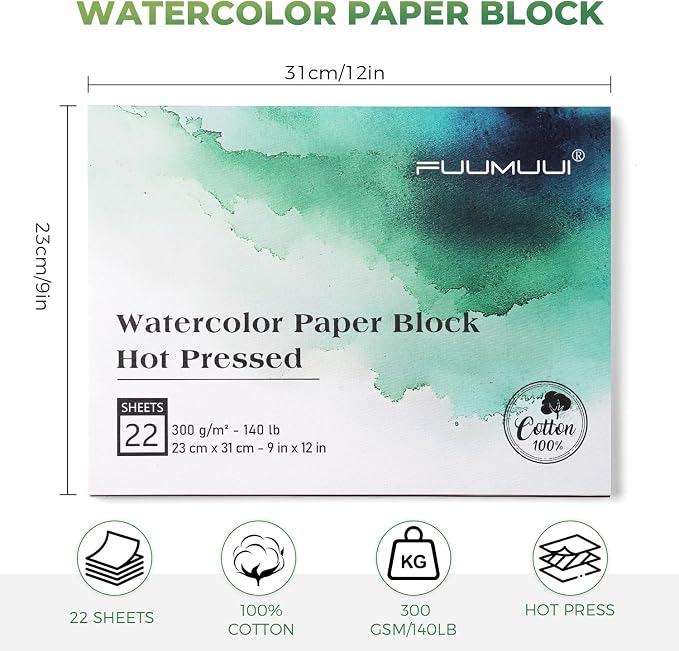 Fuumuui Watercolor Paper Block 9x12 Inch, Smooth Surface 100% Cotton Watercolor - Image 6