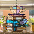 Flowers Book and Tea Acrylic Suncatcher Stained Glass Effect Window Car Hanging - Image 4