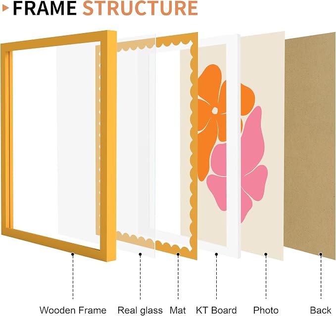 12x16 Picture Frame with Wavy Mat, Wooden Real Glass 12 x 16 Photo Frame - Image 5