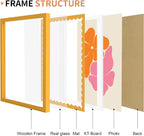 12x16 Picture Frame with Wavy Mat, Wooden Real Glass 12 x 16 Photo Frame - Image 5