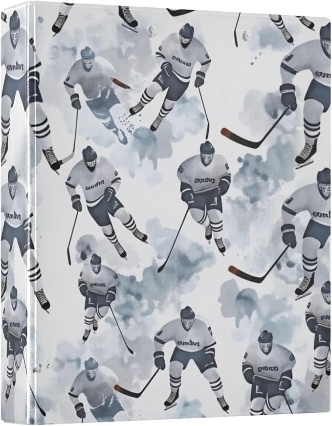 Ice Hockey Black Round Ring Binders 1.5 Inch Bandy Ball Sports 3 Ring Clipboard by Wamika