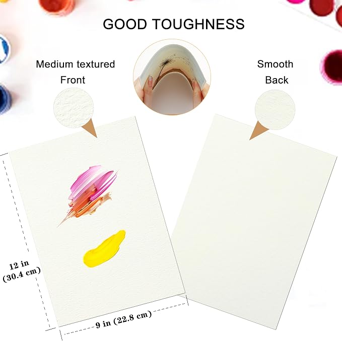 Silunkia 120 Sheets 100% Cotton Watercolor Paper 9 x 12 - Image 2
