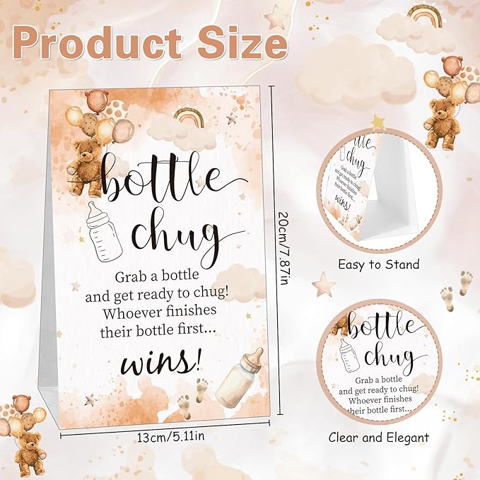 TrelaCo Bottle Chug Baby Shower Game 20 Pcs Baby Bottles Shower Favor with 1 Classic Theme Sign for Gender Reveal Party Supplies Gifts(Brown)