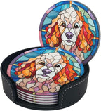 Drink Coaster Set of 6, Poodle Dog Mom Lover Gift, Leather Drink Coasters - Image 2
