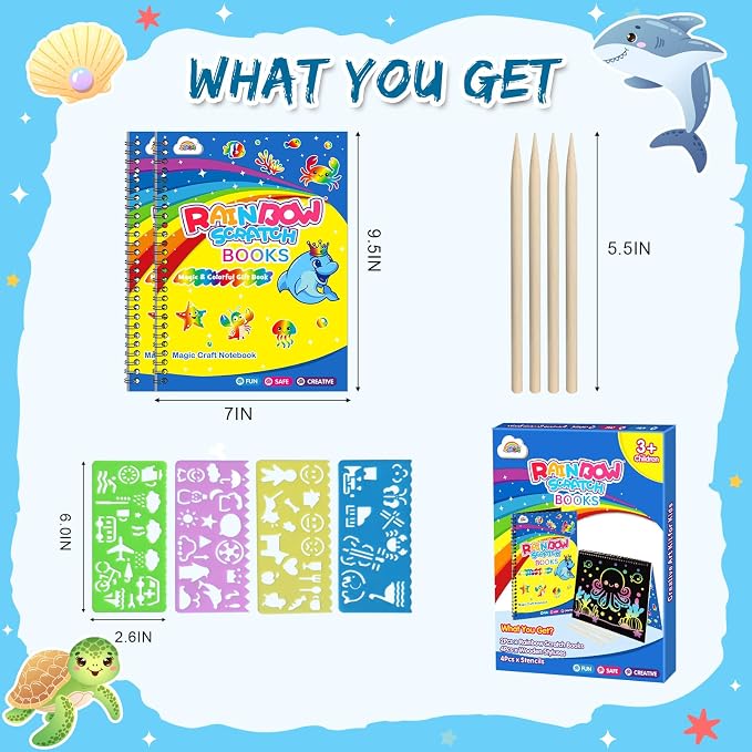 ZMLM Scratch Paper Art-Crafts Gift: 2 Pack Rainbow Notebooks Supplies Toys - Image 7