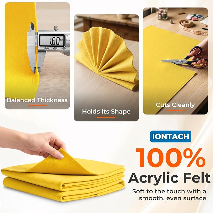 IONTACH 18" X 18" Soft Felt Sheets 1.6mm Thick | Acrylic Felt Fabric Sheets - Image 3