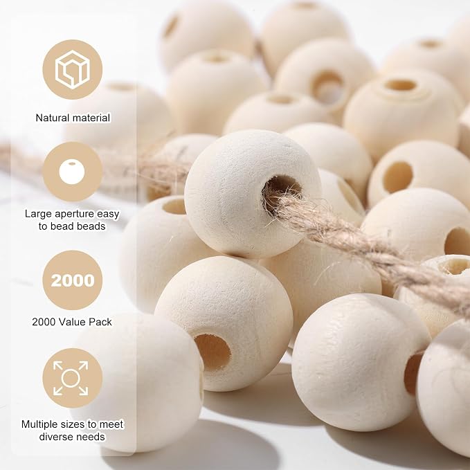 Natural Wood Beads Bulk Unfinished Round Wooden Beads - Image 3