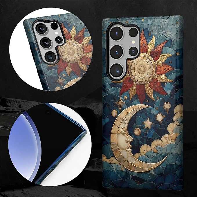 Case for Samsung Galaxy S24 Ultra Case, Sun Moon Stars Faux Stained Glass - Image 2