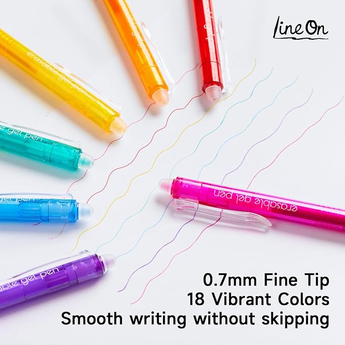 Lineon Erasable Gel Pens, 18 Colors Retractable Fine Point Erasable Pens Clicker - Image 5