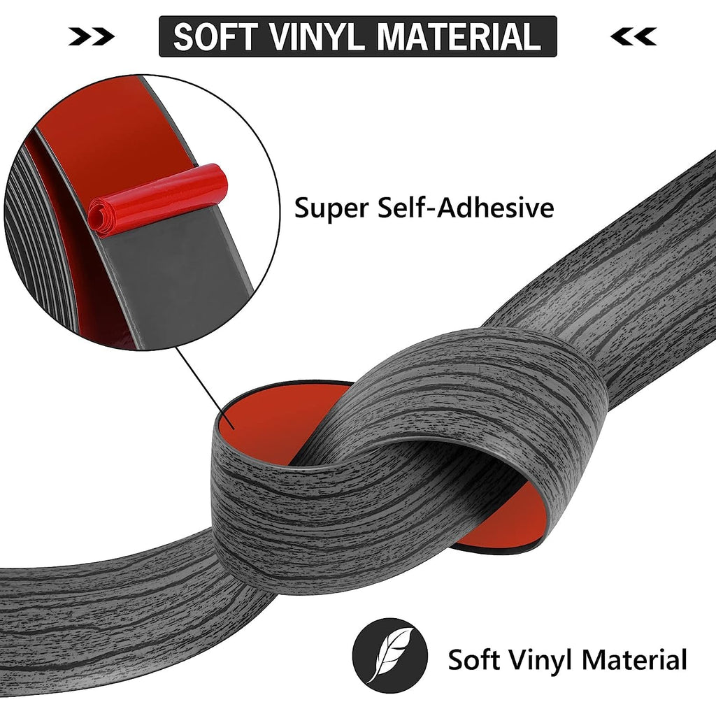 20Ft Floor Transition Strip Self Adhesive Vinyl Cover Floor Strip Flat Divider Transition Strip Wood Grain Design for Laminate Floor Gaps and Doorway Transitions (20Ft x 2 Inch, Gray)