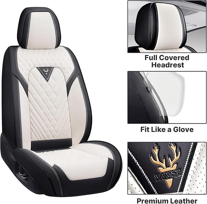 Car Seat Covers,Waterproof Faux Leather Automotive Comfortable Seat Covers Full Set for Cars SUV Truck Sedan,Universal Anti-Slip Seat Protector Breathable Seat Cover (2 Seat,Black&White)