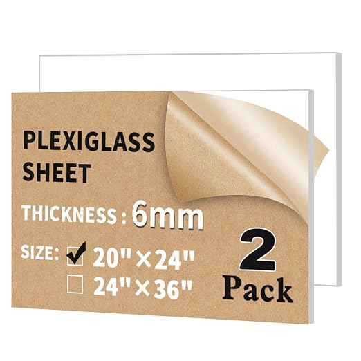 2-Pack 20" x 24" Plexiglass Sheets 1/4 inch Thick | Clear Acrylic Sheets Panel by Unknown